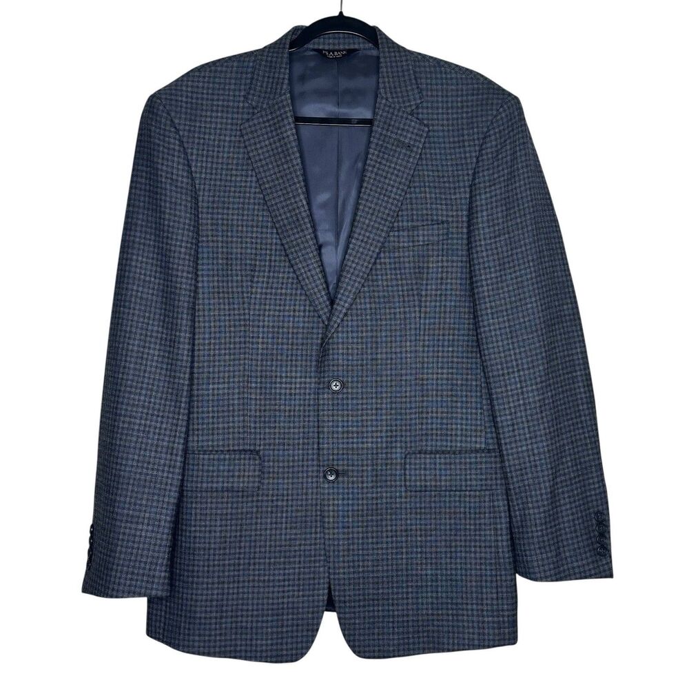 Jos A Bank Signature Men’s 100% Wool 41L Gray Blue Micro Check Sport Coat Blazer